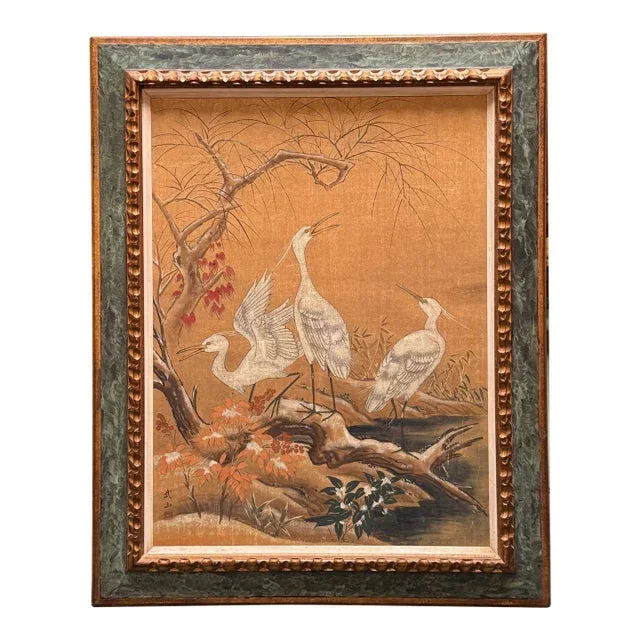 “Herons in the Snow” Fu San Tempera Oil on Board