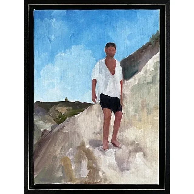 “Hike Down to the Nude Beach” Oil Painting on Linen by Kory Alexander, Framed