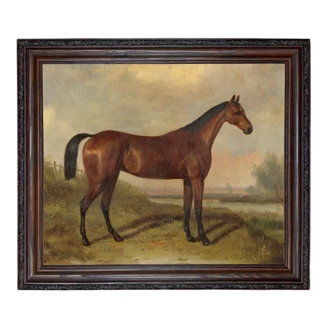 “Hunter in a Landscape” Contemporary Reproduction Print on Canvas After William Barraud, Framed