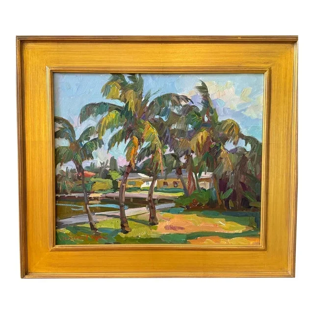 “Little Palms” Oil on canvas by James P. Kerr, Framed