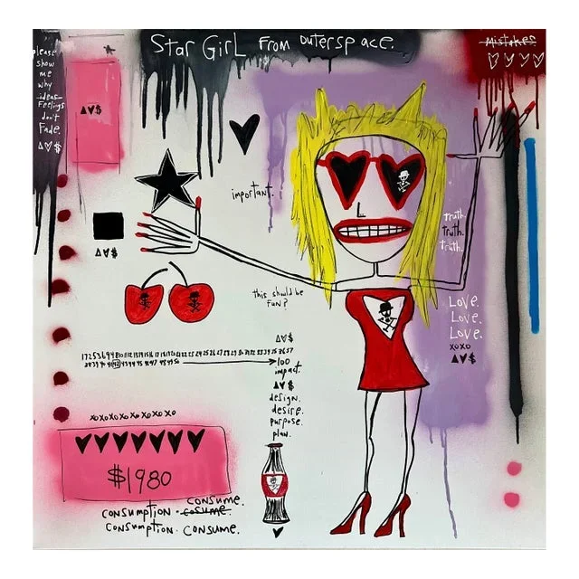 “Star Girl” – Mixed Media Figurative Painting With Text by Adam Baranello