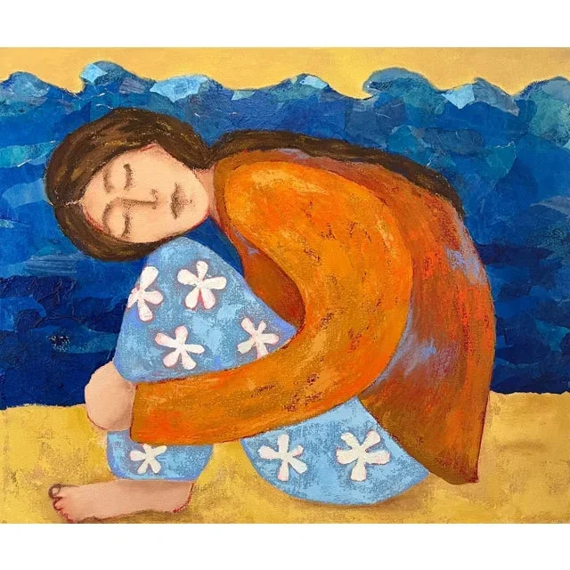 “Turtle Girl” Contemporary Original Expressionist Painting by Tracy Allegro