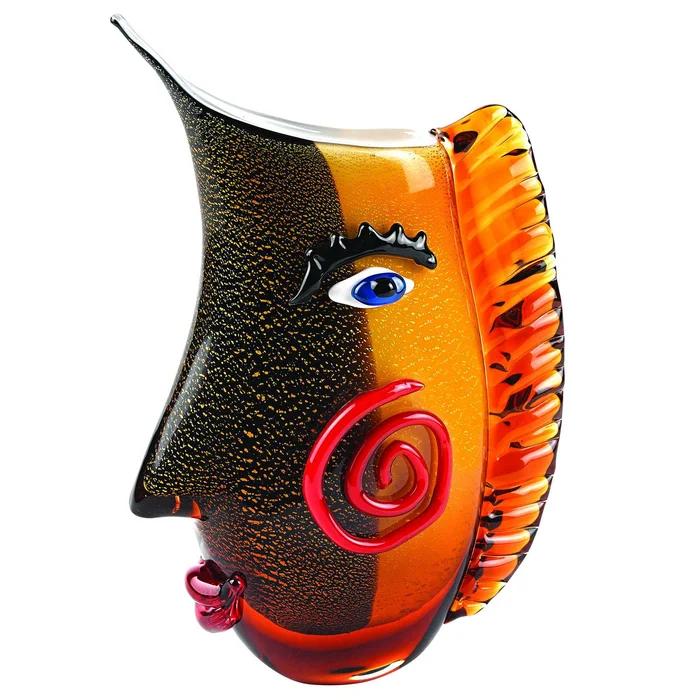 9″ Multi Color Art Glass Side Face Vase