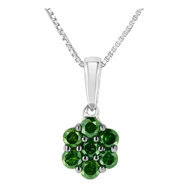 .925 Sterling Silver 1/2 Cttw Prong Set Treated Green Diamond Floral Cluster 18″ Pendant Necklace (Green Color, I1-I2 Clarity)