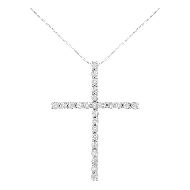.925 Sterling Silver 2 1/2 cttw Diamond Cross Pendant Necklace (H-I, I2-I3)