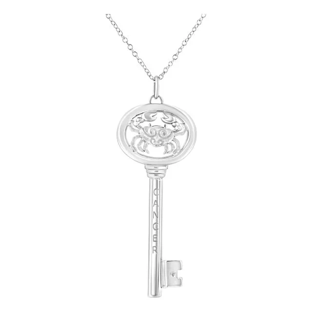 .925 Sterling Silver Diamond Accent Cancer Zodiac Key 18″ Pendant Necklace (K-L Color, I1-I2 Clarity)