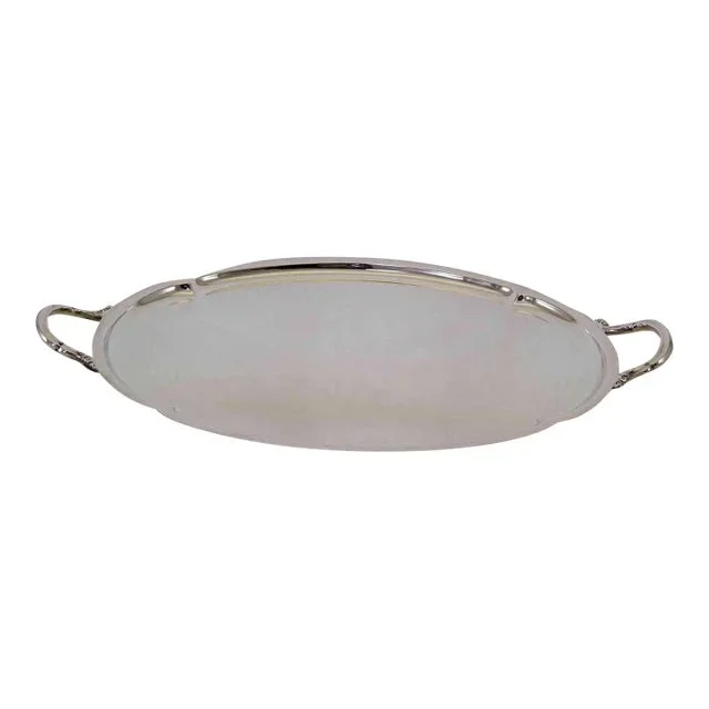 A 1970’s Vintage/New Silver Shaped Oval Tray With Handles, Plain by Frank Cobb in Sheffield-England