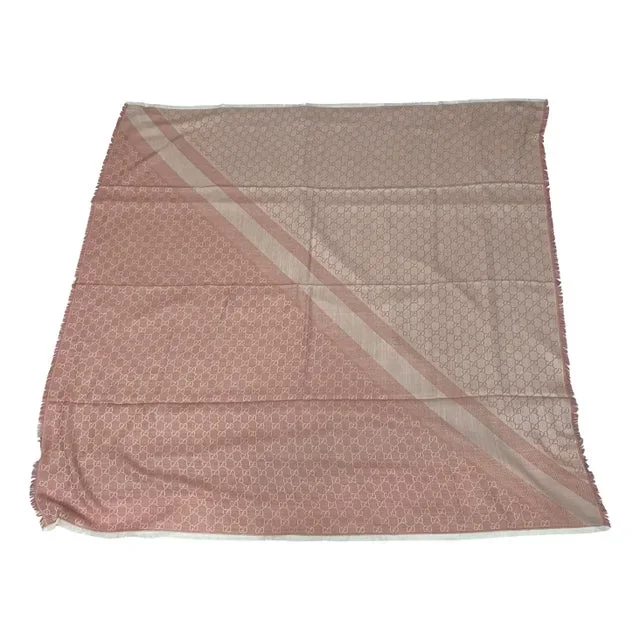 A Vintage Gucci Pink Scarf in Wool and Silk With Gg Continuous Logo