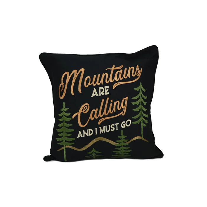 Accent Pillow with Mountain Design, Machine Washable Polyester Fill