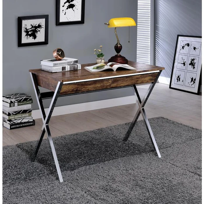Acme Callers Desk, Weathered Oak & Chrome