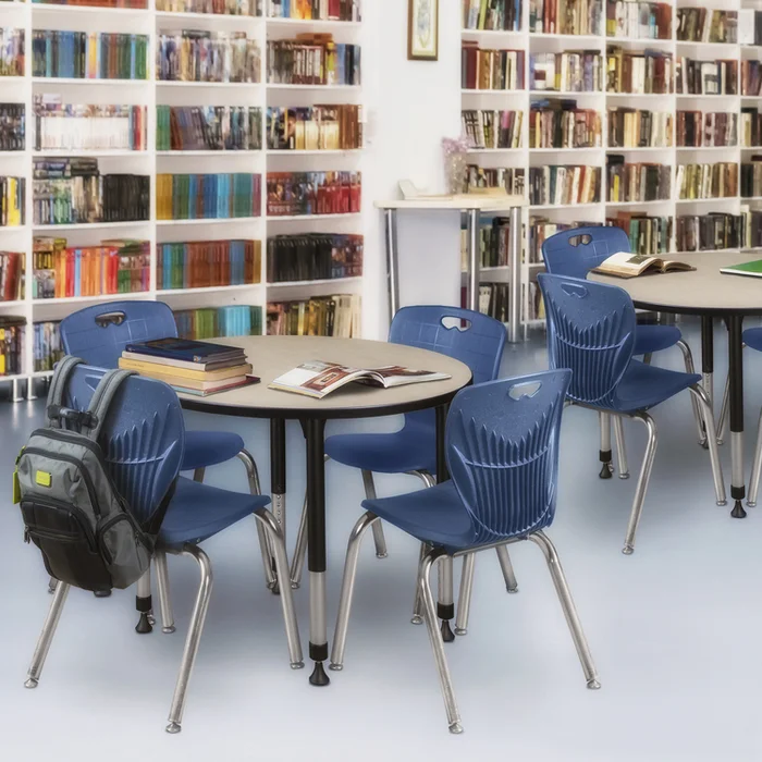 Adjustable Height Round Maple Classroom Tables 36 D x W – Regency Seating