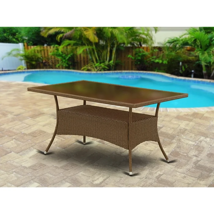 Affordable Wicker Patio Table with Glass Top and Brown Finish