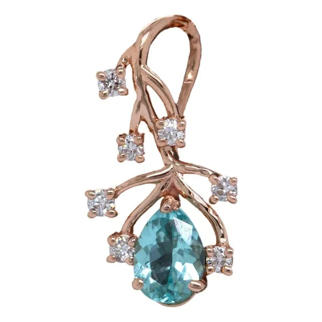 Afghan Tourmaline Pendant W Natural Diamond Accents in 14k Rose Gold | Pe 5x3mm