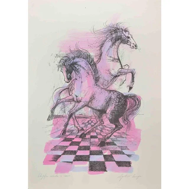 Agostino Cancogni, Free Horses, Lithograph, 1980s