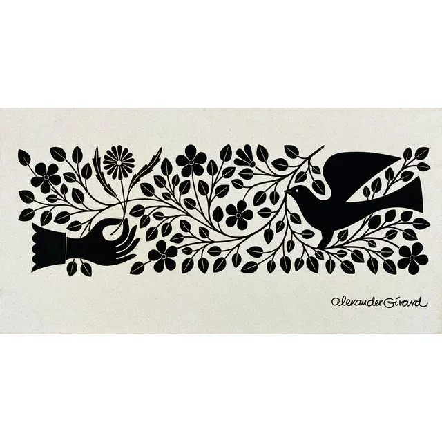 Alexander Girard “Hand & Dove” — Urban Outfitters Licensed Canvas Panel, C. 2009 – 2010, 24×12, Black on Ivory