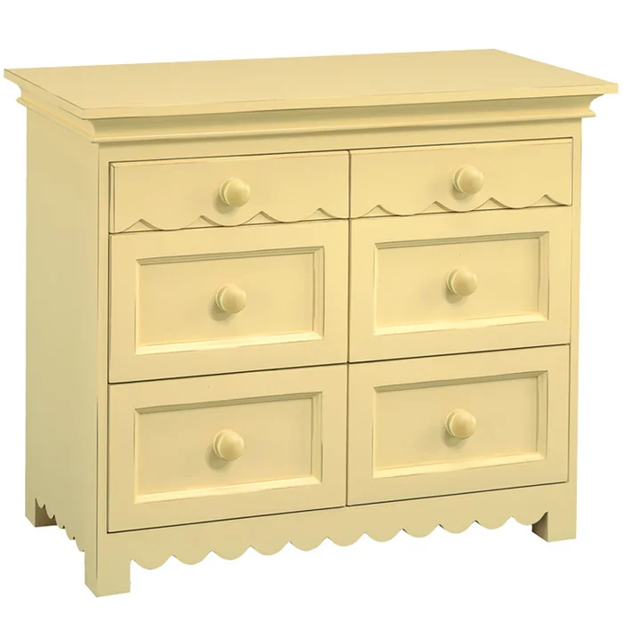 Alligator Scallop Collection 6 Drawer Dresser (Knobs Match Case, No Contrast) in Butter