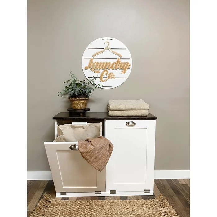 American Furniture Classics Model 2WSTFLLAU02 Double Wide Laundry Cabinet with Soft Close Tilt Out Doors with Minwax Woodgrain Finished Top