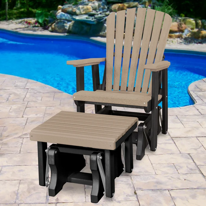 American Furniture Classics Model 515-601WWBK Fan Back Glider and Ottoman Glider in Weatherwood with a Black Base, Made in the USA