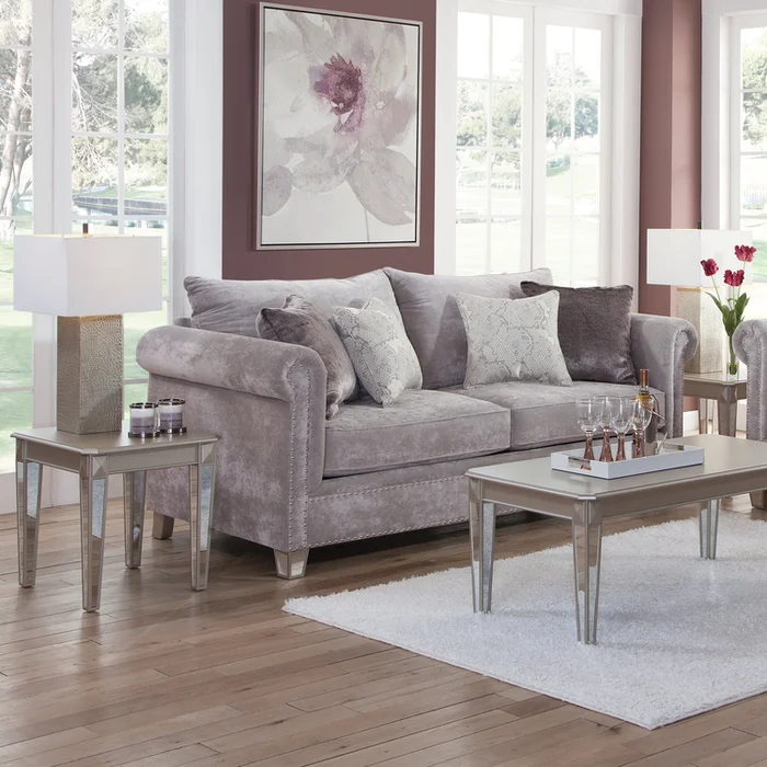 American Furniture Classics Model 8-010-S265 Velvet Cement Rolled Arm Sofa