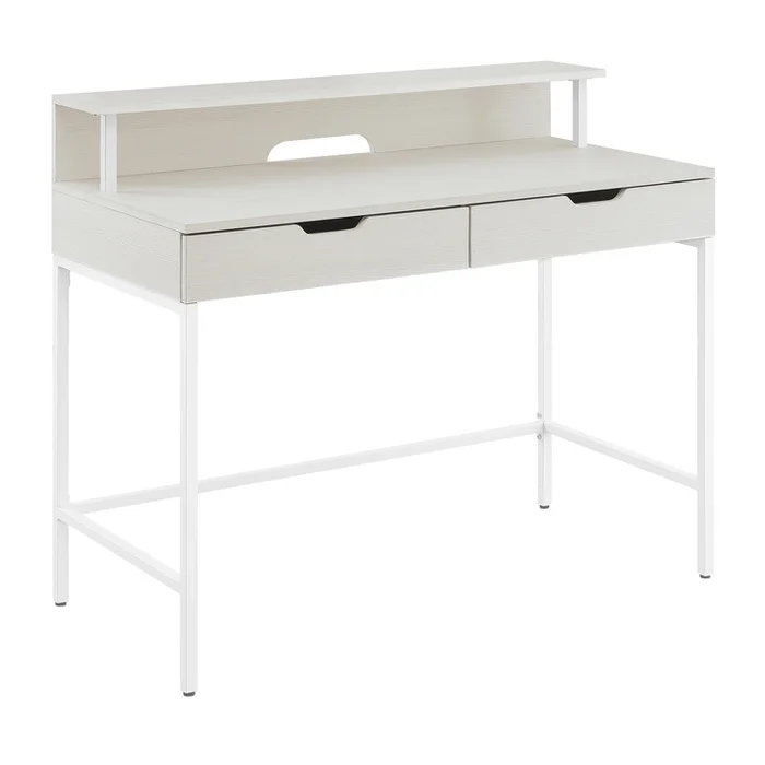 American Furniture Classics OS Home and Office Furniture Model CNT44-WK Writing Desk and Hutch with Two Drawers in White Oak