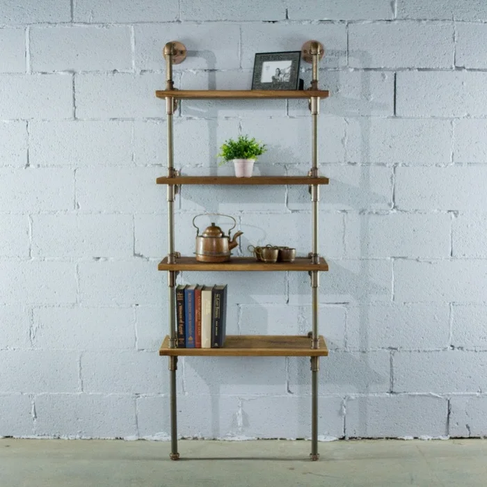 American Furniture Classics OS Home and Office Model P67-RB lndustrial 67-inch tall 4-shelf Open Bookcase and Display Unit with Reclaimed Wood Finish