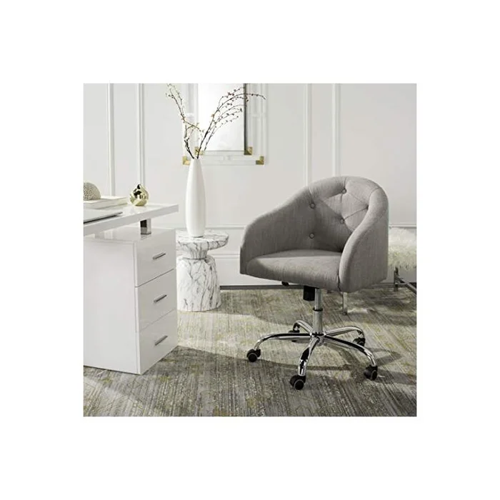 Amy Tufted Linen Chrome Leg Swivel Office Chair