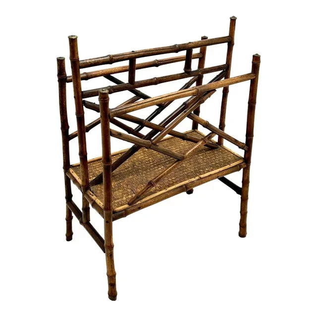 Antique Aesthetic Victorian Era Hand Made Genuine Bamboo Floor Standing Magazine & Newspaper Rack Circa 1890s