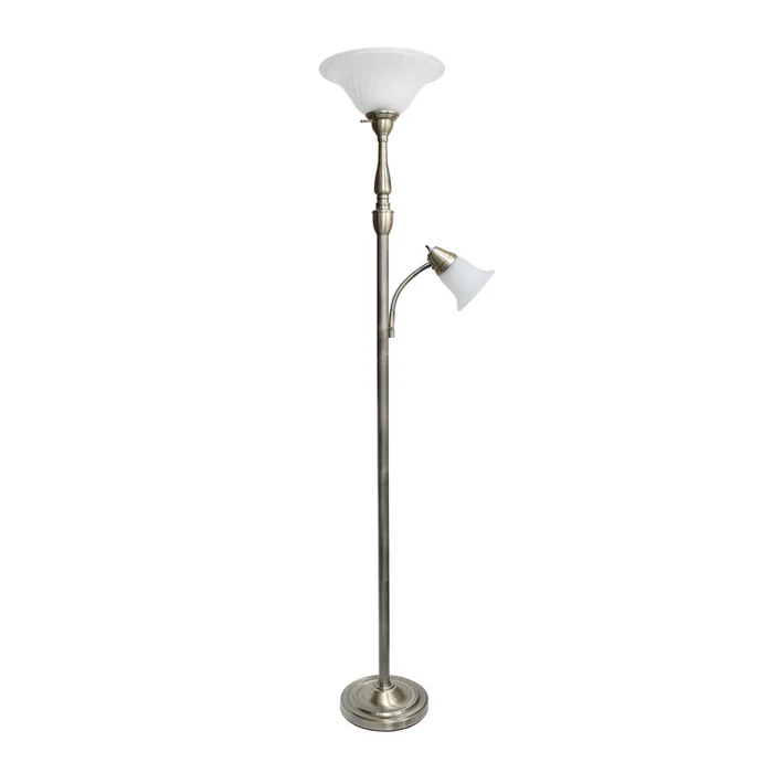 Antique Brass 2 Light Floor Lamp with White Marble Shades – All the Rages