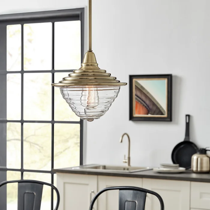 Antique Brass Gold Glass Pendant E27 V60W Lighting Fixture – Lite Source