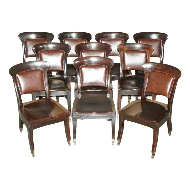 Antique British Museum Reading Room Dining Chairs from Holland & Sons, 1860, Set of 10