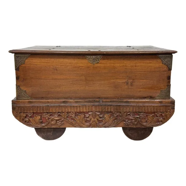 Antique Chinese Carved Wood Ming Kang Cabinet Trunk Circa 1800-1849
