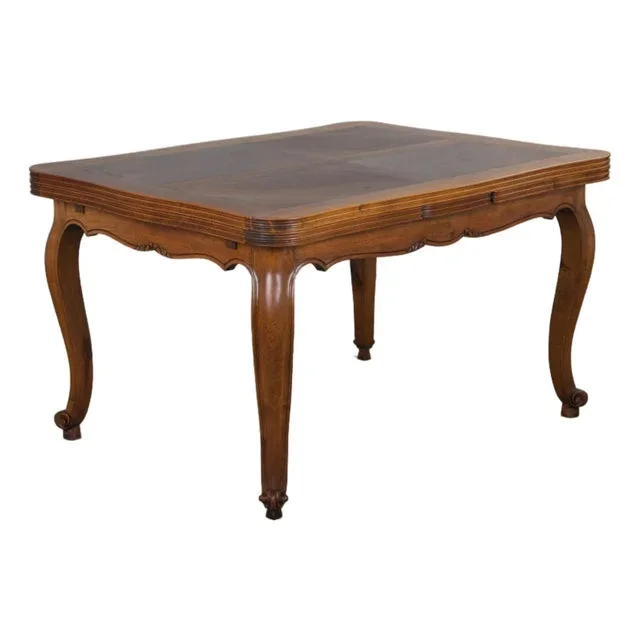 Antique Country French Louis XV Style Provincial Walnut Extendable Dining Table