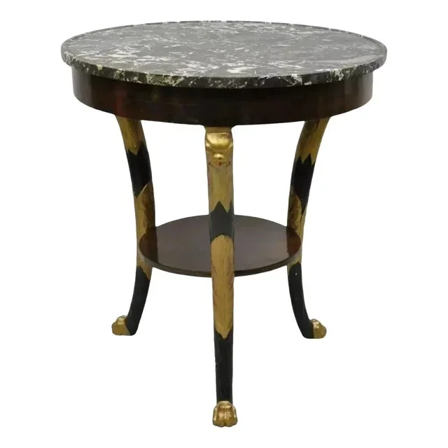 Antique French Empire Neoclassical Round Marble Top Eagle Carved Center Table
