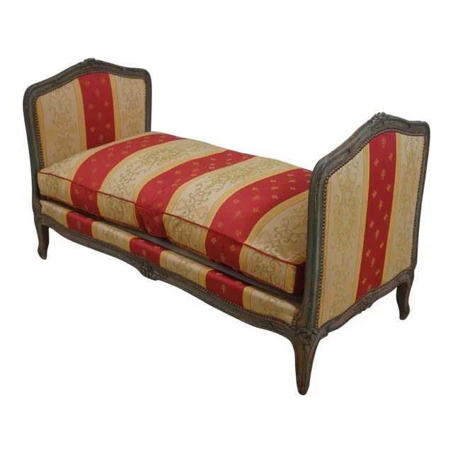 Antique French Louis XV Painted Finish Down Seat Chaise Lounge