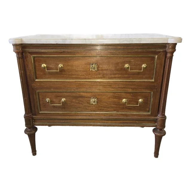 Antique French Louis XVI-Style Mahogany Commode With Marble Top