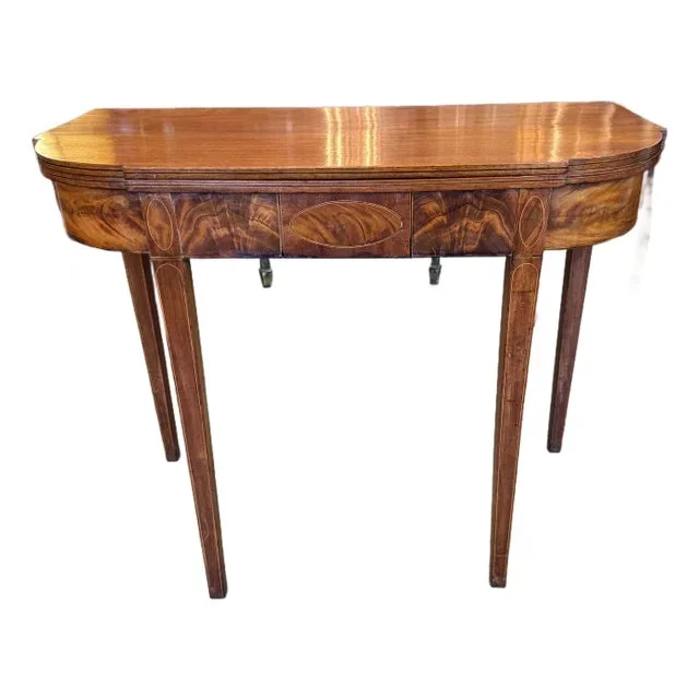 Antique George III Circa 1780 Swing Leg Mahogany Game Table With Satinwood Inlay