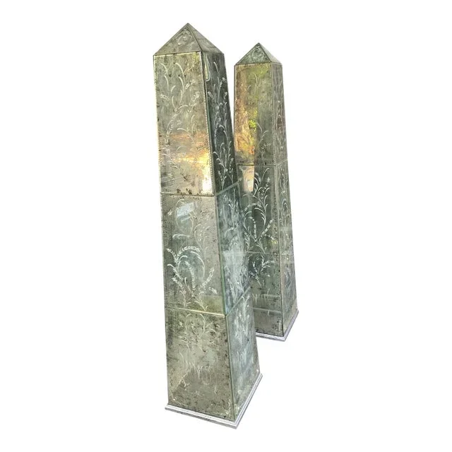 Antique Italian Mirrored Obelisks- A Pair