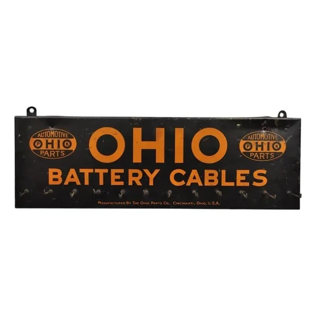 Antique Ohio Battery Cables Tin Metal Black & Orange Store Parts Display