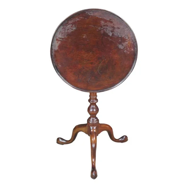 Antique Queen Anne Philadelphia Mahogany Tilt Top Birdcage Candlestand Tea Table