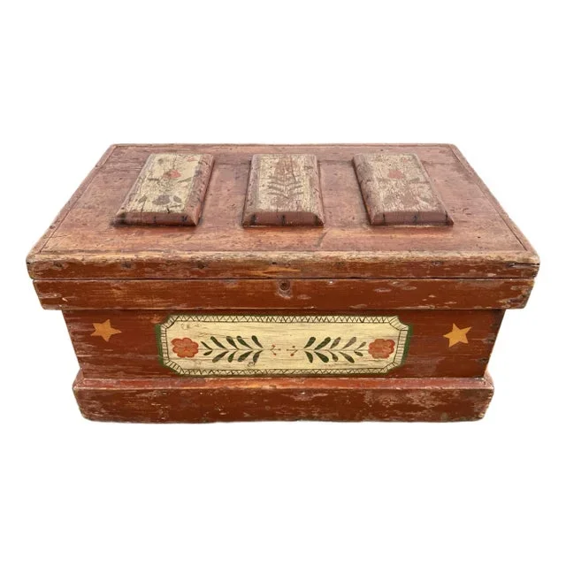 Antique Swedish Style Hand-Painted Wood Tool Chest Trunk