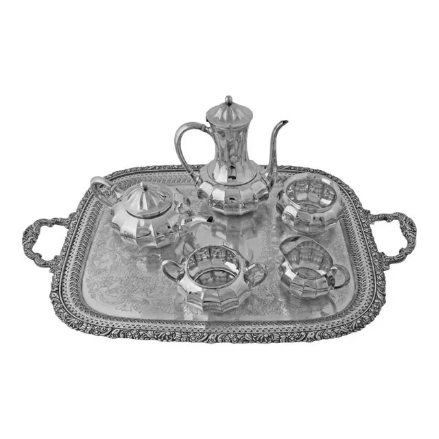 Antique Tiffany & Co. Silver Soldered on English Barker Brothers Tray Tea Set- 6 Pieces