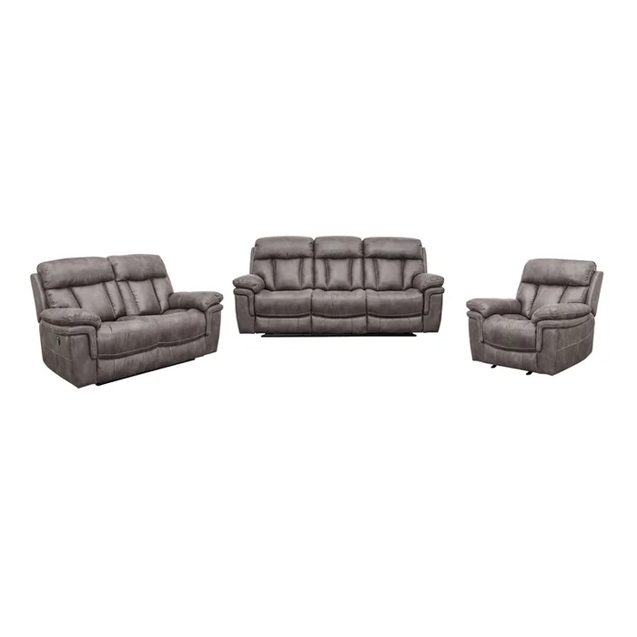 Armen Living Estelle Power Reclining 3 Piece room Set in Gunmetal Fabric