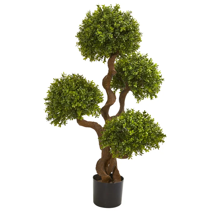 Artificial Boxwood Topiary Tree, 3.5ft Tall, Iron Wire and Polyester Construction – Nearly Natural