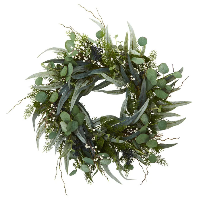Artificial Eucalyptus and Mixed Greens Wreath 24 Iron Wire & Polyester – Nearly Natural