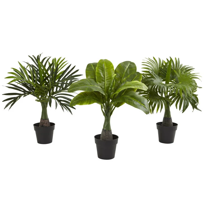 Artificial Tropical Palm Tree Set of 3 Plastic Iron Wire Polyester 15×16 H – Nearly Natural