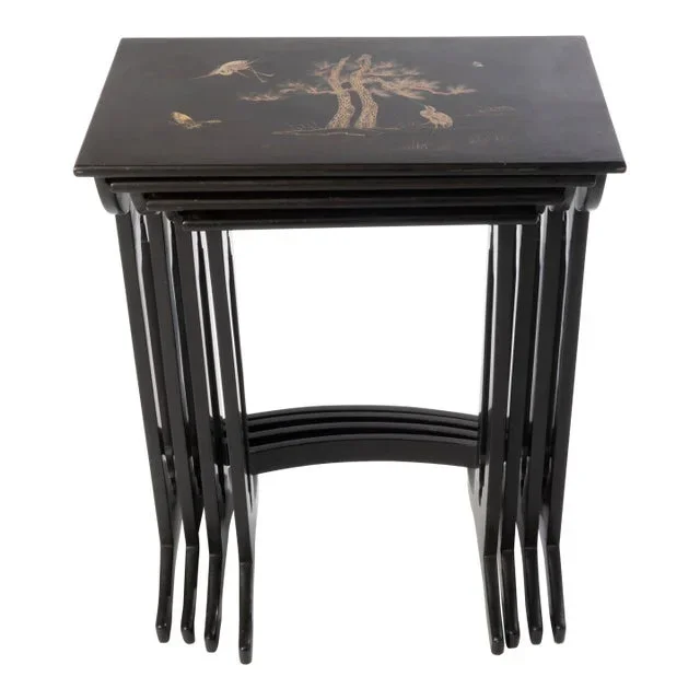 Asian Lacquered Four Piece Nesting Tables – Set of 4