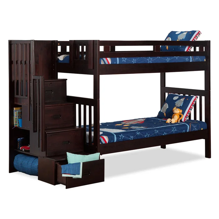 Atlantic Furniture Cascade Staircase Twin over Twin Storage Bunk Bed in Espresso