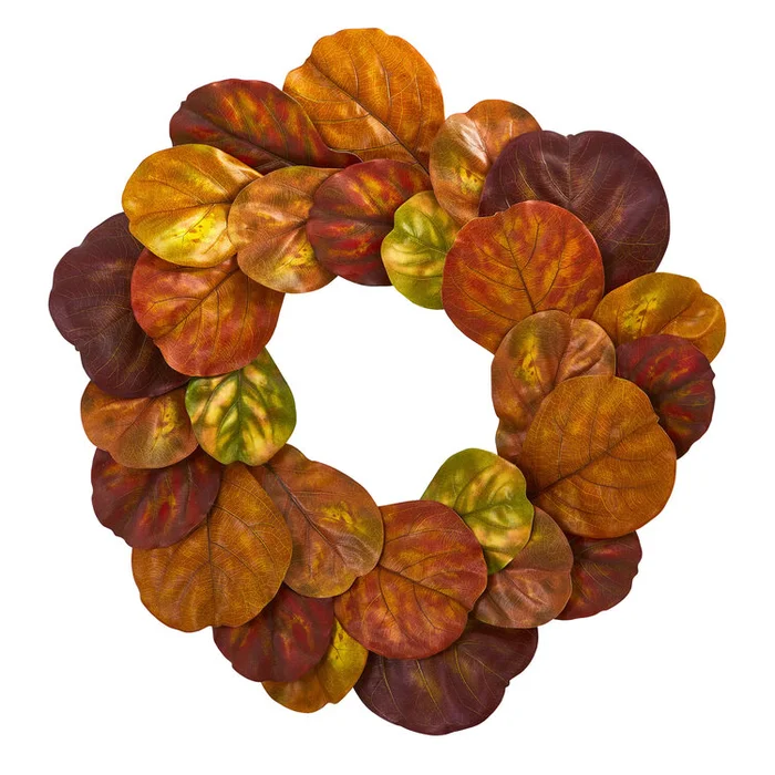Autumn Fiddle Leaf Artificial Wreath 29in Round Harvest Decor – Nearly Natural