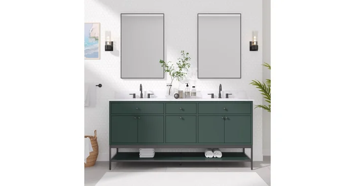 Avanity Paisley 72″ Free Standing Double Basin Vanity Set with Cabinet and Cultured Marble Vanity Top
