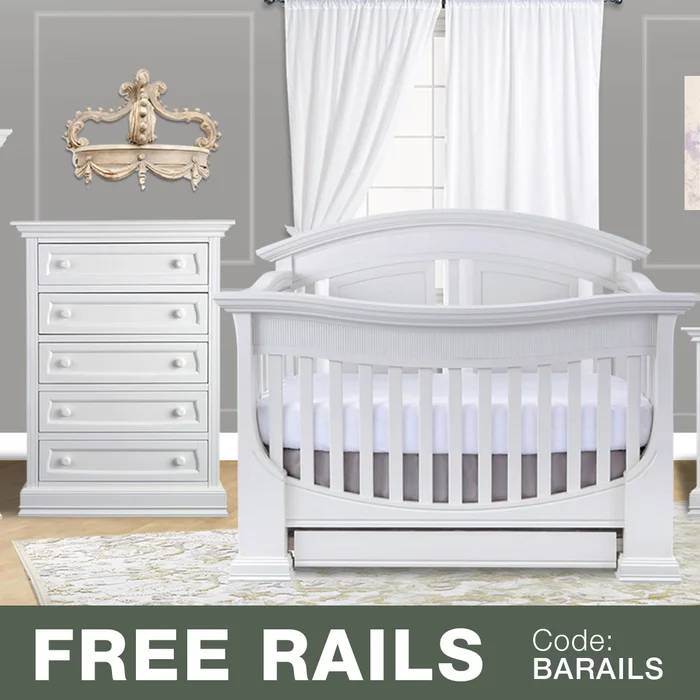 Baby Appleseed 2 Piece Nursery Set – Chelmsford 3-in-1 Convertible Crib and Davenport 5 Drawer Tall Dresser in Pure White